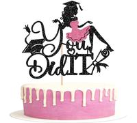 SYKYCTCY 1 Pack You Did It Cake Topper Glitter Grad Cap Diploma Cake Pick Class of 2026 Decoration for 2026 Senior 2026 Girl Graduation Theme Party Cake Decoration Supplies Pink