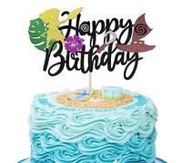 SYKYCTCY 1 PCS Moana Happy Birthday Cake Topper Black Palm Leaf Flower Cake Pick Decoration for Tropical Hawaiian Luau Theme Kids Birthday Party Cake Decorations Supplies
