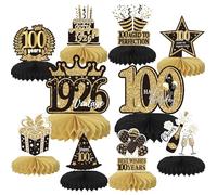 SYKYCTCY 10 Pack Happy 100th Birthday Honeycomb Table Centerpiece Hello One Hundred Cheers to 100 Table Toppers Centerpieces Decro for 100th Birthday Theme Wedding Party Table Decorations Supplies