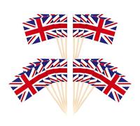 SYKYCTCY 100 Pack Union Jack Toothpicks British Sandwich Flags Food Cupcake Cocktail Sticks Picks Tableware King's Coronation Cake Decorations Party Supplies