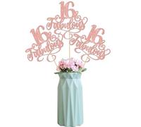 SYKYCTCY 12 Pack 16th Birthday Centerpiece Sticks Assembled Glitter 16 & Fabulous Birthday Table Flower Centerpiece Sticks for Cheers to 16 Years Old Birthday Theme Party Supplies Rose Gold