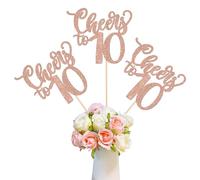 SYKYCTCY 12 Pack Cheers to 10 Centerpiece Sticks Assembled Glitter Number 10 Ten 10th Birthday Table Flower Centerpiece Sticks for Cheers to 10 Years Old 10th Theme Party Supplies Rosegold