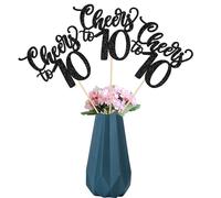 SYKYCTCY 12 Pack Cheers to 10 Centerpiece Sticks Assembled Glitter Number 10 Ten 10th Birthday Table Flower Centerpiece Sticks for Cheers to 10 Years Old 10th Theme Party Supplies Black