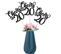 SYKYCTCY 12 Pack Cheers to 20 Centerpiece Sticks Assembled Glitter Number 20 Twenty 20th Birthday Table Flower Centerpiece Sticks for Cheers to 20 Years Old 20th Birthday Theme Party Supplies Black