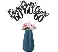 SYKYCTCY 12 Pack Cheers to 60 Centerpiece Sticks Assembled Glitter Number 60 Sixty 60th Birthday Table Flower Centerpiece Sticks for Cheers to 60 Years Old 60th Birthday Theme Party Supplies Black