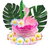 SYKYCTCY 12 Pack Flamingo Cake Topper Flamingo Figurine Hibiscus Flowers Palm Leaves Cake Picks for Summer Hawaiian Beach Tropical Luau Aloha Theme Baby Shower Birthday Party Cake Decorations Supplies