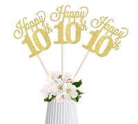 SYKYCTCY 12 Pack Happy 10th Birthday Centerpiece Sticks Glitter Ten Cheers to 10 Years Old Table Flower Centerpiece Sticks for 10 Fabulous Birthday Theme Party Supplies Gold