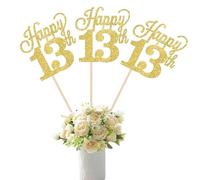 SYKYCTCY 12 Pack Happy 13th Centerpiece Sticks Glitter Number 13 Thirteen 13th Birthday Table Flower Centerpiece Sticks for Cheers to 13 Years Old 13th Birthday Theme Party Supplies Gold