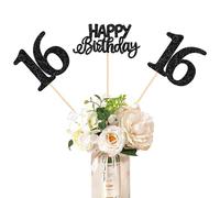 SYKYCTCY 12 Pack Happy 16th Birthday Centerpiece Sticks Glitter Number 16 Sixteen Table Flower Centerpiece Sticks for Cheers to 16 Years Old Theme Party Supplies