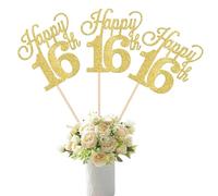 SYKYCTCY 12 Pack Happy 16th Centerpiece Sticks Glitter Number 16 Sixteen 16th Birthday Table Flower Centerpiece Sticks for Cheers to 16 Years Old 16th Birthday Theme Party Supplies Gold