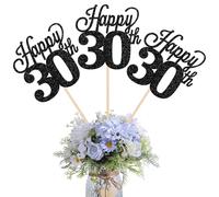 SYKYCTCY 12 Pack Happy 30th Centerpiece Sticks Glitter Number 30 Thirty 30th Birthday Table Flower Centerpiece Sticks for Cheers to 30 Years Old 30th Birthday Theme Party Supplies Black