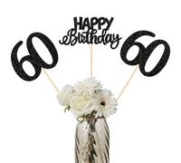 SYKYCTCY 12 Pack Happy 60th Centerpiece Sticks Glitter Number 60 Thirty 60th Birthday Table Flower Centerpiece Sticks for Cheers to 60 Years Old 60th Birthday Theme Party Supplies Black