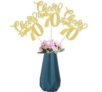 SYKYCTCY 12 Pack Happy 70th Birthday Centerpiece Sticks Assembled Glitter Cheers to 70 Years Table Flower Centerpiece Sticks for Fabulous Birthday Theme Party Supplies Gold