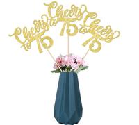 SYKYCTCY 12 Pack Happy 75th Birthday Centerpiece Sticks Assembled Glitter Cheers to 75 Years Table Flower Centerpiece Sticks for Fabulous Birthday Theme Party Supplies Gold