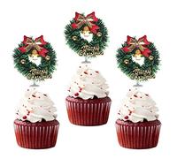 SYKYCTCY 12 Pack Merry Christmas Cupcake Toppers Green Grass Circle Bell Cupcake Picks Merry Christmas New Year Holiday Party Supplies
