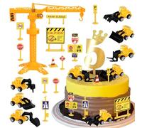 SYKYCTCY 17 Pack Construction Vehicles Cake Toppers Set Road Sign Tower Digger Cupcake Toppers Acrylic Number 5 Cake Picks for Construction Theme Baby Shower Kids 5th Birthday Party Supplies