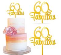 SYKYCTCY 2 Pack Happy 60th Birthday Cake Topper Black Gold Glitter Cheers to 60 Years Cake Pick 60 Fabulous Cake Decoration for 60th Birthday Anniversary Party Cake Decorations Supplies