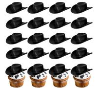 SYKYCTCY 20 Pack Plastic Western Cowboy Hat Cake Toppers Miniature Doll Hats Cake Pick Tiny Cowgirl Hat Cake Decorations for Western Birthday Party Supplies Brown