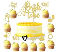 SYKYCTCY 21 Pack Bride to Be Cake Topper Glitter I Do Love Heart Ring Miss To Mrs Cupcake Picks Bridal Shower Cake Decorations for Wedding Engagement Bachelorette Party Supplies Gold