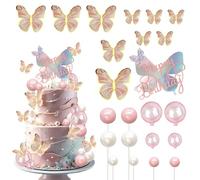 SYKYCTCY 23 Pack Butterfly Cake Decorations Pink Ball Cupcake Toppers Boho Happy Birthday Cake Toppers Butterfly Cake Topper for Girls Women Wedding Baby Shower Birthday Boho Themed Party Supplies