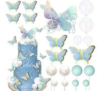 SYKYCTCY 23 Pack Butterfly Cupcake toppers Blue Ball Boho Happy Birthday Cake Toppers Happy Birthday Cake Decorations for Girls Women Wedding Baby Shower Birthday Boho Themed Party Supplies