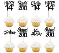 SYKYCTCY 24 Pack 14th Birthday Cupcake Toppers Glitter Fourteen Legend Since 2011 14th Straight Outta 2011 Cupcake Picks for Cheers to 14 Years 14th Birthday Wedding Party Decoration Supplies