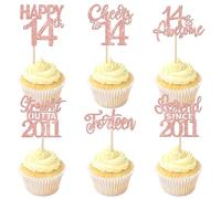 SYKYCTCY 24 Pack 14th Birthday Cupcake Toppers Glitter Fourteen Legend Since 2011 14th Straight Outta 2011 Cupcake Picks for Cheers to 14 Years 14th Birthday Wedding Party Decoration Supplies