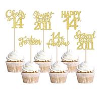 SYKYCTCY 24 Pack 14th Birthday Cupcake Toppers Glitter Fourteen Legend Since 2011 14th Straight Outta 2011 Cupcake Picks for Cheers to 14 Years 14th Birthday Wedding Party Decoration Supplies