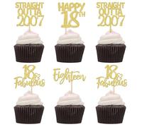 SYKYCTCY 24 Pack 18th Birthday Cupcake Toppers Happy 18th Straight Outta 2007 Eighteen Awesome Since 2007 Cupcake Picks 18 Fabulous Cake Decorations for 18th Birthday Anniversary Party Gold