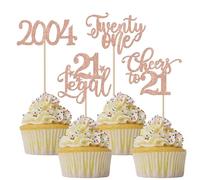 SYKYCTCY 24 Pack 2004 Birthday Cupcake Toppers Cheers to 21 Twenty One Cupcake Picks 21 Legal Cake Decorations for 21st Birthday Party Anniversary Party Supplies Rosegold