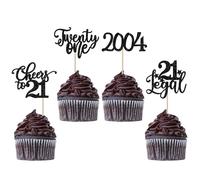 SYKYCTCY 24 Pack 2004 Birthday Cupcake Toppers Cheers to 21 Twenty One Cupcake Picks 21 Legal Cake Decorations for 21st Birthday Party Anniversary Party Supplies Black