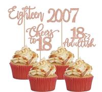 SYKYCTCY 24 Pack 2007 Birthday Cupcake Toppers Cheers to 18 Eighteen Cupcake Picks 18 Adultish Cake Decorations for Kids 18th Birthday Party Anniversary Party Supplies Rosegold