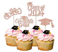 SYKYCTCY 24 Pack 2024 Graduation Cupcake Toppers Glitter Grad Cap Cupcake Picks for 2024 Graduation Theme School Party Class of 2024 Cake Decoration Supplies Rose Gold