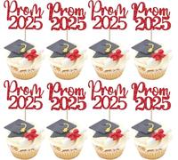 SYKYCTCY 24 Pack 2025 Graduation Cupcake Toppers Glitter 2025 Prom College Cupcake Picks for Congrats 2025 Graduation Class of 2025 Theme School Party Cake Decoration Supplies Red
