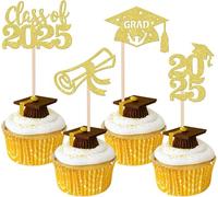 SYKYCTCY 24 Pack 2025 Graduation Cupcake Toppers Glitter Diploma Congrats Grad Cap Cupcake Picks Class of 2025 Cake Decorations for 2025 Graduation Theme Party Supplies Gold