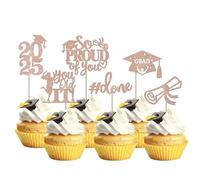 SYKYCTCY 24 Pack 2025 Graduation Cupcake Toppers Glitter So Proud of You Done Diploma Grad Cap Cupcake Picks Class of 2025 Cake Decorations for 2025 Graduation Theme Party Supplies