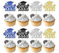 SYKYCTCY 24 Pack 2026 Graduation Cupcake Toppers Glitter Class of 2026 Cupcake Picks Diploma Done Congrats 2026 Cupcake Decorations for 2026 Graduation Theme Party Supplies Multi