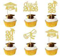 SYKYCTCY 24 Pack 2026 Graduation Cupcake Toppers Glitter Diploma Congrats Grad Cap Cupcake Picks Class of 2026 Cake Decorations for 2026 Graduation Theme Party Supplies Gold