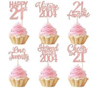 SYKYCTCY 24 Pack 21st Birthday Cupcake Toppers Glitter Legend Since 2004 Cupcake Picks Twenty-One Happy 21st Vintage 2004 Cake Decorations for Cheers to 21 Years Birthday Party Decorations Supplies