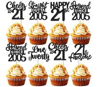 SYKYCTCY 24 Pack 21st Birthday Cupcake Toppers Glitter Legend Since 2005 Twenty One Straight Outta 2005 Cupcake Picks for Cheers to 21 Years Birthday Party Decorations Supplies