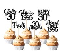 SYKYCTCY 24 Pack 30th Birthday Cupcake Toppers Glitter Thirty Happy 30th Vintage 1995 Legend Since 1995 Cupcake Picks for Cheers to 30 Years 30th Birthday Wedding Party Decoration Supplies