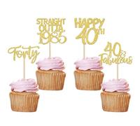 SYKYCTCY 24 Pack 40th Birthday Cupcake Toppers Happy 40th Straight Outta 1985 Forty Awesome Since 1985 Cupcake Picks 40 Fabulous Cake Decorations for 40th Birthday Anniversary Party Gold