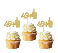 SYKYCTCY 24 Pack 49+1 Cupcake Toppers Glitter 30th Birthday Cupcake Picks Cheers to 50 Middle Finger Happy 50th Birthday Cupcake Decorations Anniversary Party Supplies Gold