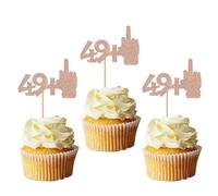 SYKYCTCY 24 Pack 49+1 Cupcake Toppers Glitter 30th Birthday Cupcake Picks Cheers to 50 Middle Finger Happy 50th Birthday Cupcake Decorations Anniversary Party Supplies Rose Gold
