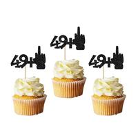 SYKYCTCY 24 Pack 49+1 Cupcake Toppers Glitter 50th Birthday Cupcake Picks Cheers to 50 Middle Finger Happy 50th Birthday Cupcake Decorations Anniversary Party Supplies Black