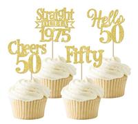 SYKYCTCY 24 Pack 50th Birthday Cupcake Toppers Glitter Fifty Straight Outta 1975 Hello 50 Cupcake Picks Cheers to 50 Years Cake Decorations for 50th Birthday Anniversary Theme Party Supplies Gold