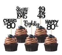SYKYCTCY 24 Pack 80th Birthday Cupcake Toppers Glitter Eighty 80 Fabulous Happy 80th Straight Outta 1945 Cupcake Picks for 80th Birthday Anniversary Retirement Party Cake Decorations Supplies