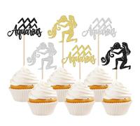 SYKYCTCY 24 Pack Aquarius Cupcake Toppers Glitter 12 Constellation Aquarius Cupcake Picks January February Birthday Cake Decorations for Horoscope Astrology Birthday Party Supplies Multi