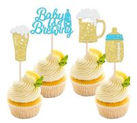 SYKYCTCY 24 Pack Baby Is Brewing Cupcake Toppers Glitter Baby Bottle Beer Cup Cupcake Picks for Cheers Beer Festival Baby Shower Kids Theme Party Cake Decorations Supplies