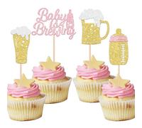 SYKYCTCY 24 Pack Baby Is Brewing Cupcake Toppers Glitter Baby Bottle Beer Cup Cupcake Picks for Cheers Beer Festival Baby Shower Kids Theme Party Cake Decorations Supplies